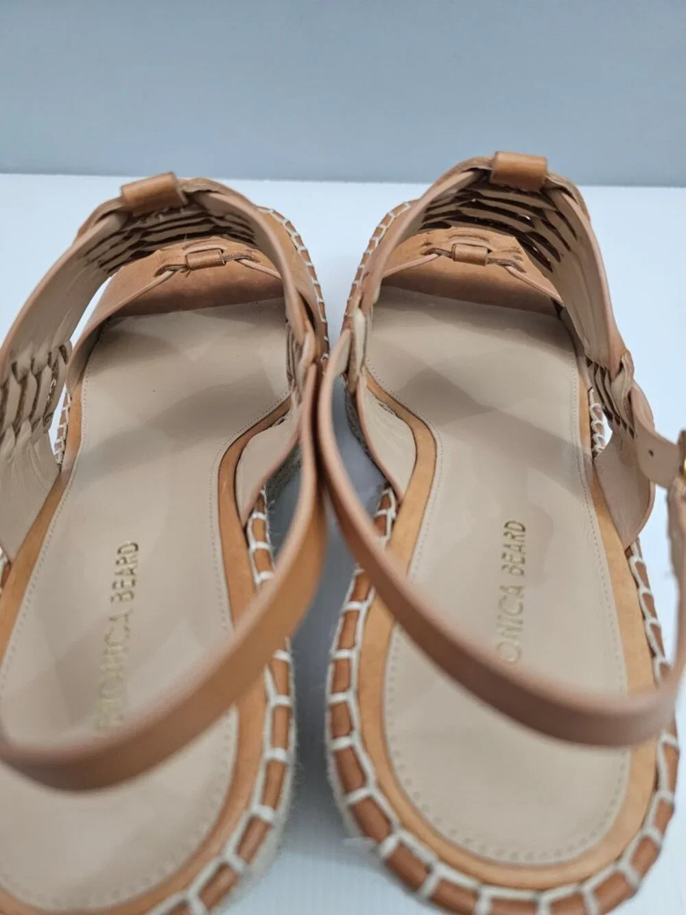 Veronica Beard Riya Espadrille Wedge Sandal Womens 10 Tan Leather Platform NEW